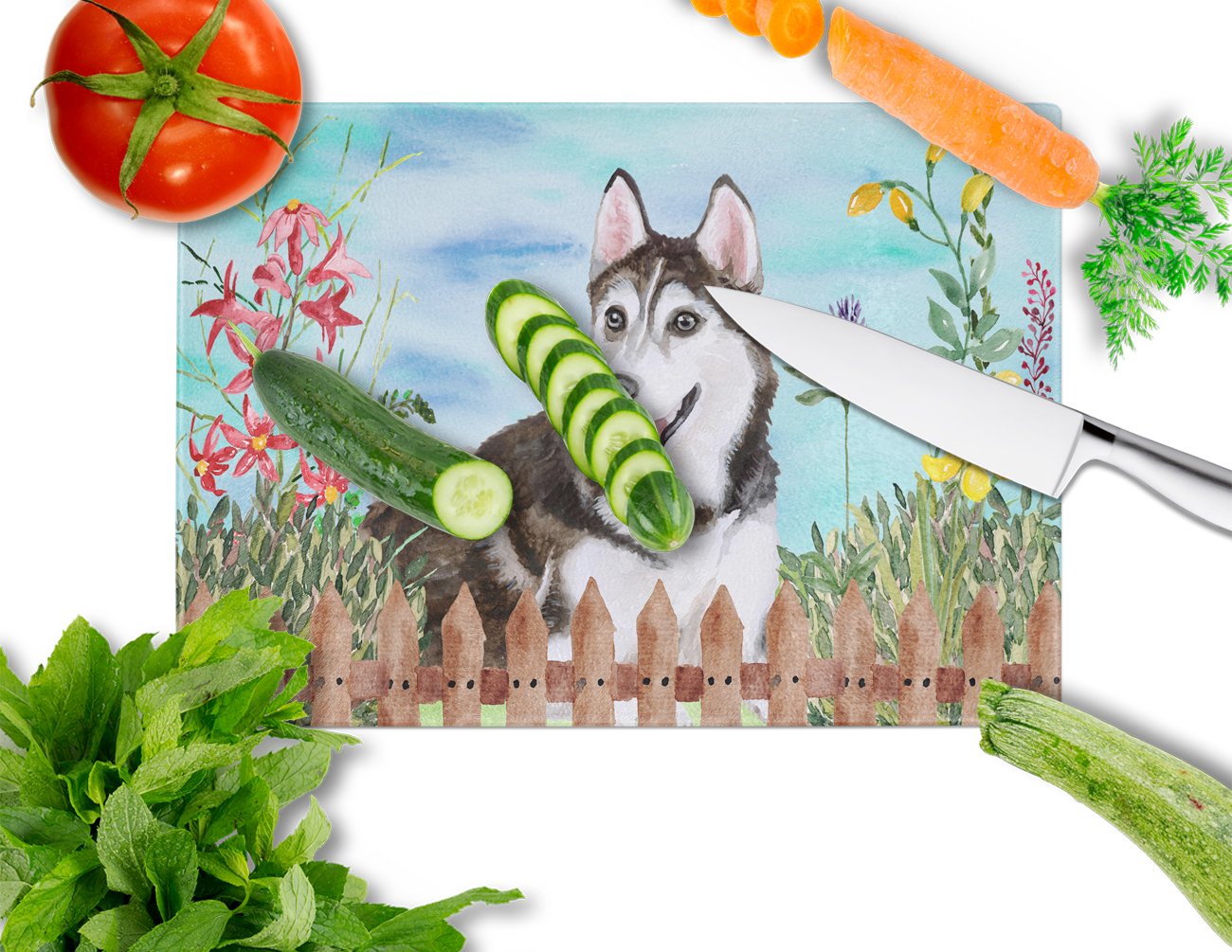 Siberian Husky #2 Spring Glass Cutting Board Large CK1274LCB by Caroline's Treasures