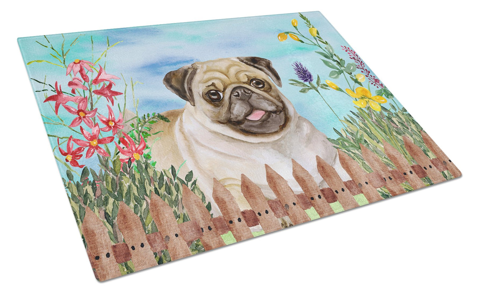 Fawn Pug Spring Glass Cutting Board Large CK1280LCB by Caroline's Treasures