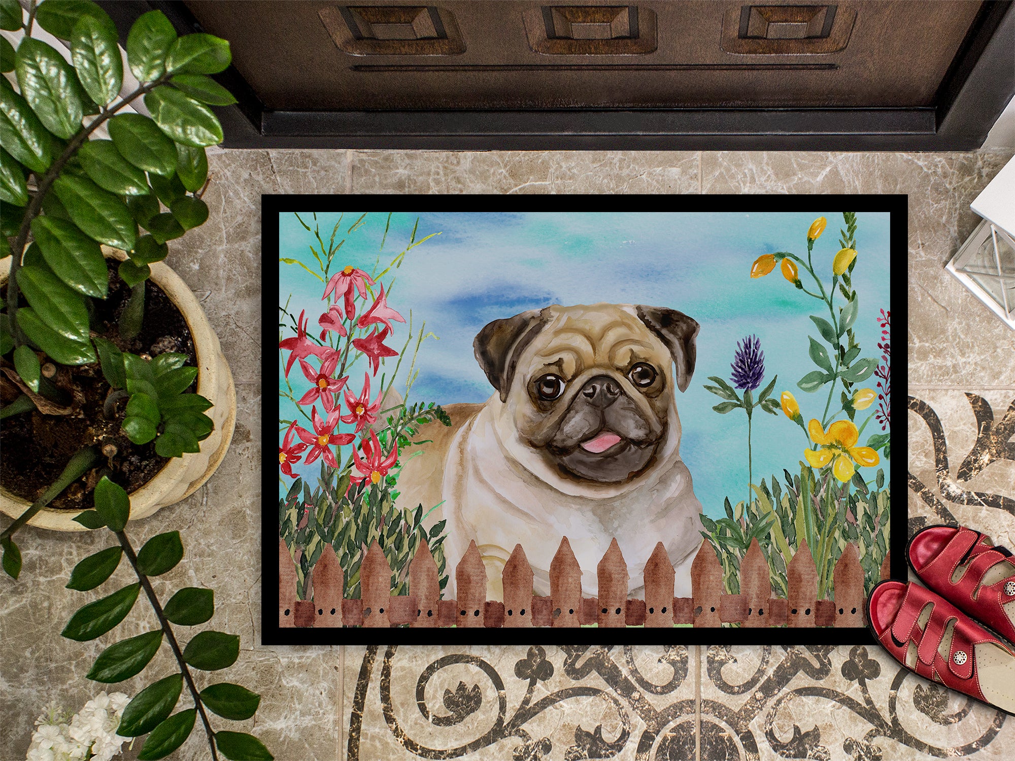 Fawn Pug Spring Indoor or Outdoor Mat 18x27 CK1280MAT - the-store.com