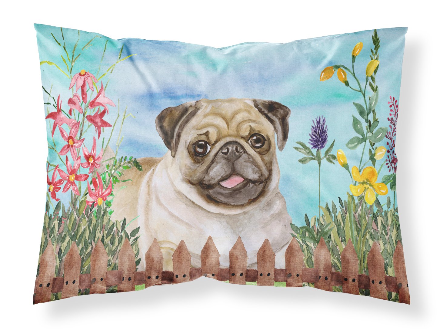 Fawn Pug Spring Fabric Standard Pillowcase CK1280PILLOWCASE by Caroline's Treasures