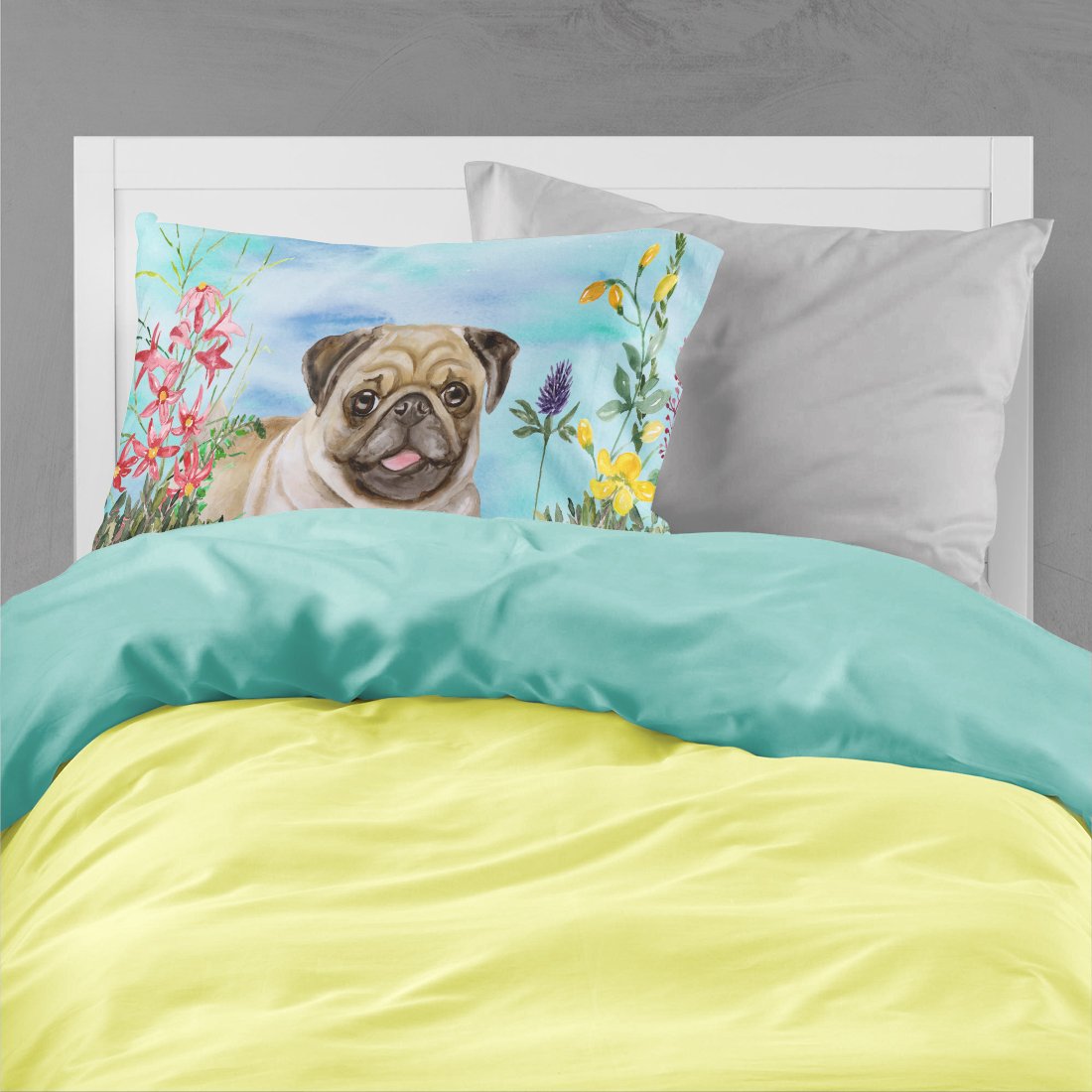 Fawn Pug Spring Fabric Standard Pillowcase CK1280PILLOWCASE by Caroline's Treasures