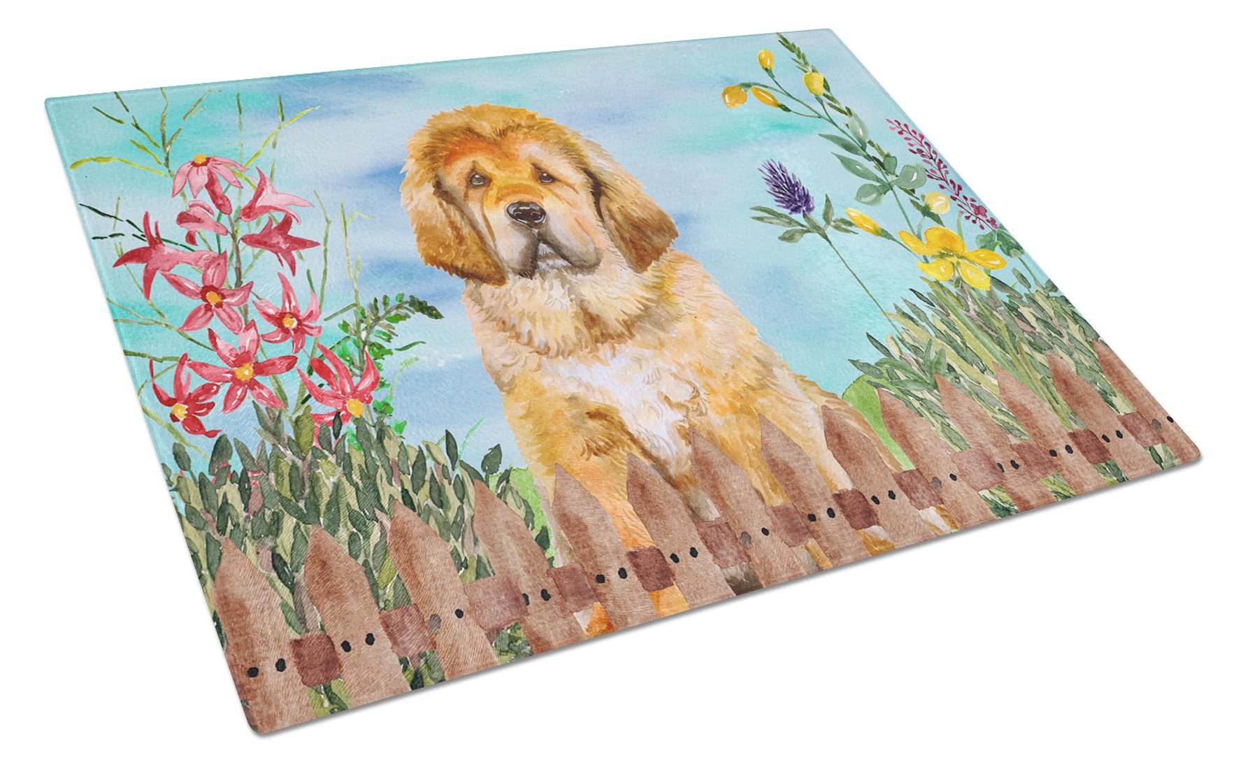 Tibetan Mastiff Spring Glass Cutting Board Large CK1283LCB by Caroline's Treasures