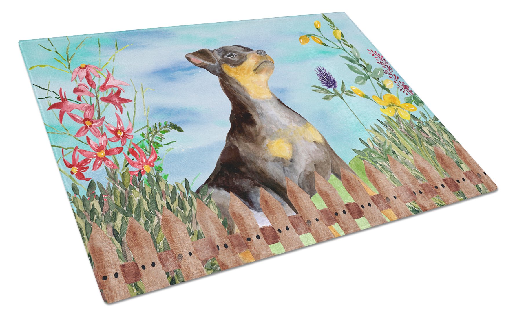 Miniature Pinscher #2 Spring Glass Cutting Board Large CK1286LCB by Caroline's Treasures