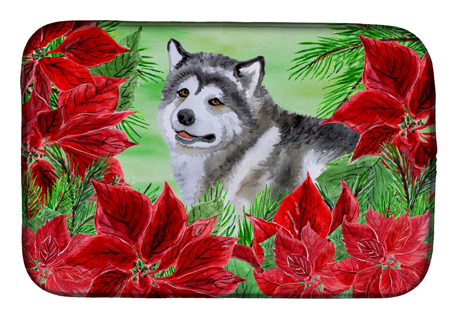 Alaskan Malamute Poinsettas Dish Drying Mat CK1287DDM  the-store.com.