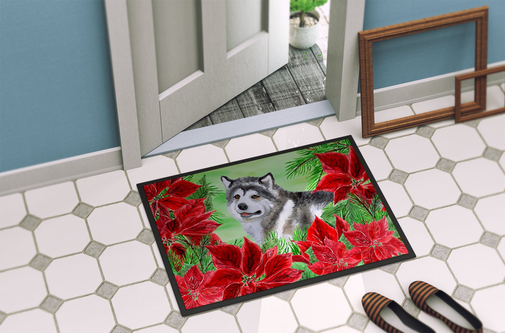 Alaskan Malamute Poinsettas Indoor or Outdoor Mat 24x36 CK1287JMAT by Caroline's Treasures