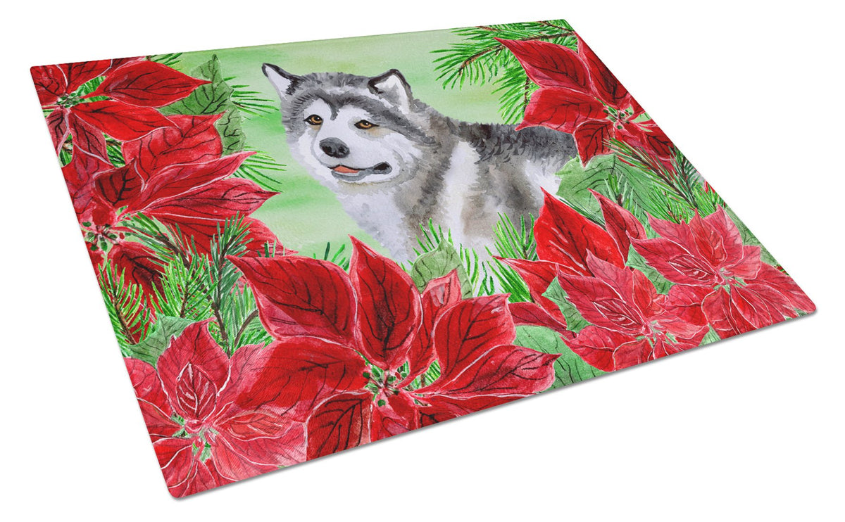 Alaskan Malamute Poinsettas Glass Cutting Board Large CK1287LCB by Caroline&#39;s Treasures