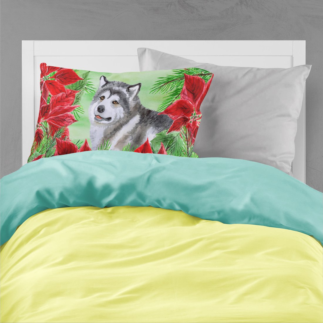 Alaskan Malamute Poinsettas Fabric Standard Pillowcase CK1287PILLOWCASE by Caroline's Treasures