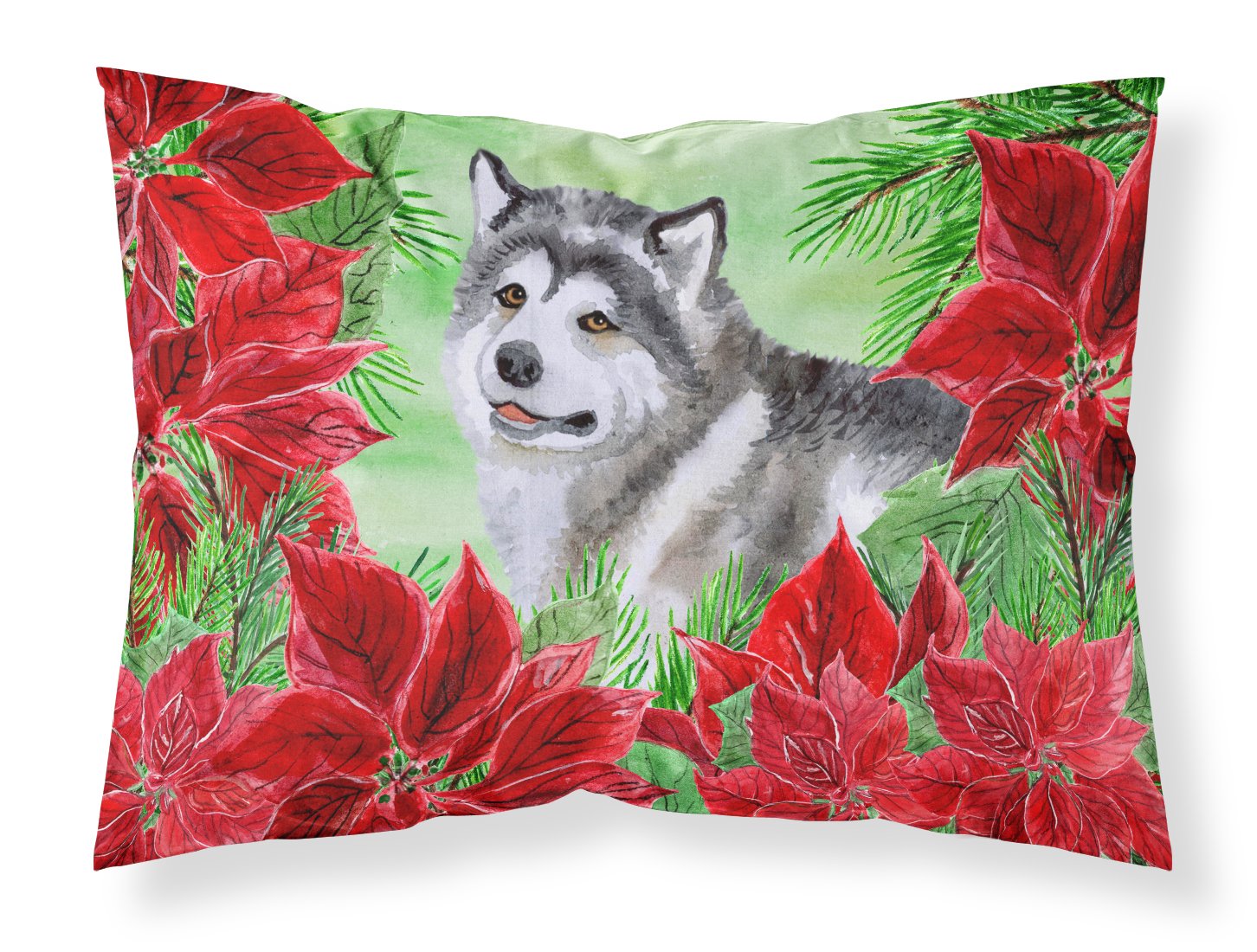 Alaskan Malamute Poinsettas Fabric Standard Pillowcase CK1287PILLOWCASE by Caroline's Treasures