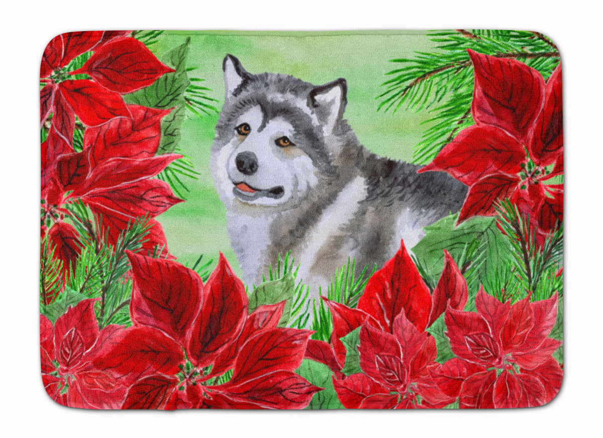 Alaskan Malamute Poinsettas Machine Washable Memory Foam Mat CK1287RUG - the-store.com