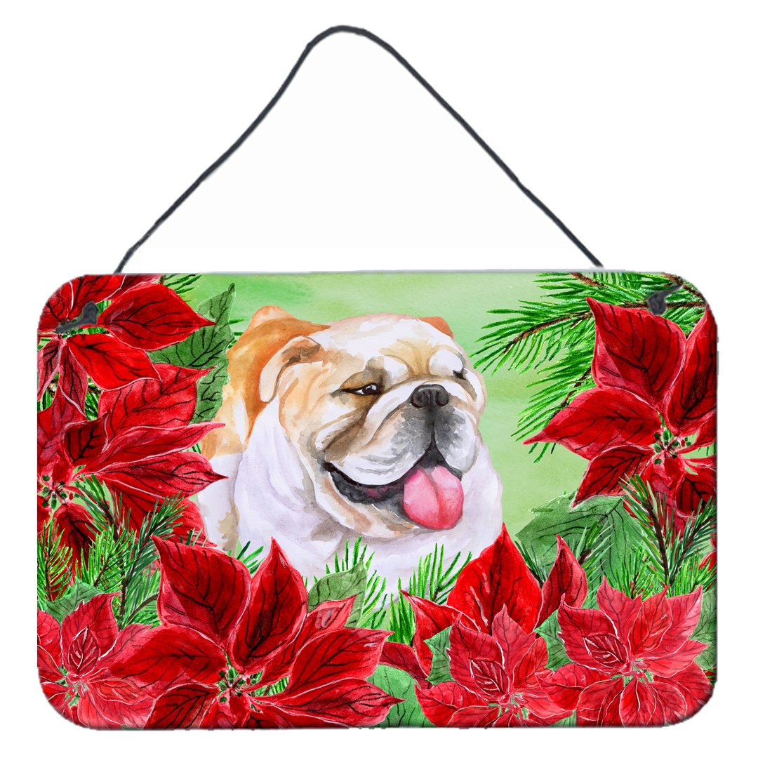 English Bulldog Poinsettas Wall or Door Hanging Prints CK1288DS812 by Caroline&#39;s Treasures