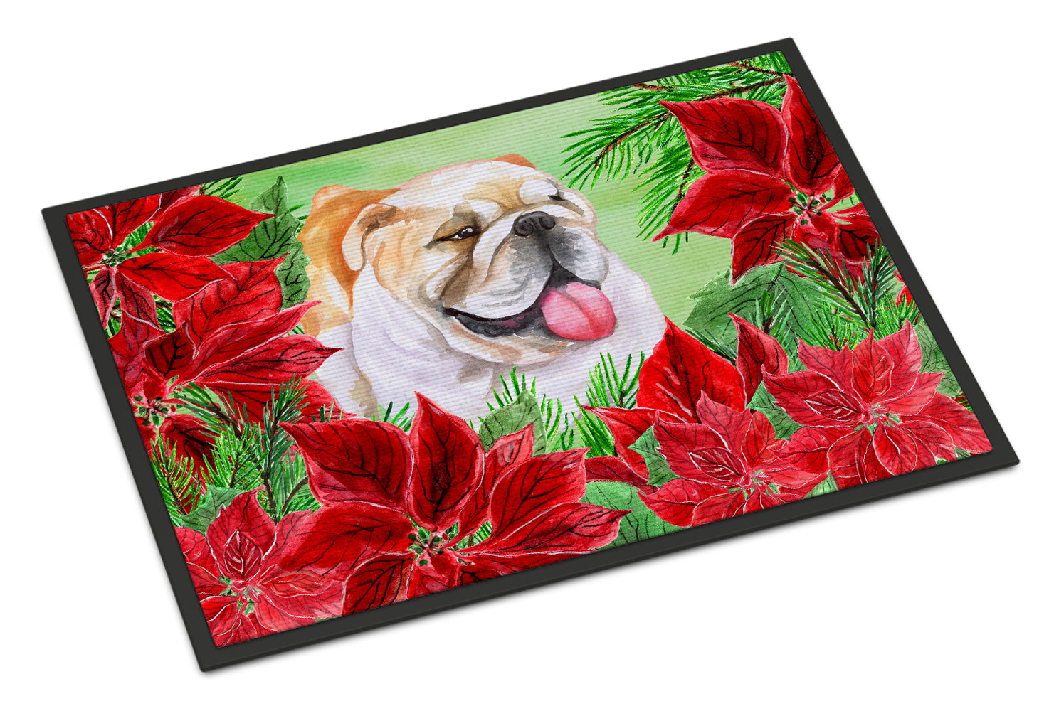 English Bulldog Poinsettas Indoor or Outdoor Mat 18x27 CK1288MAT - the-store.com