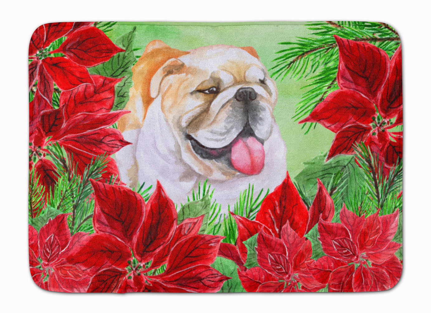 English Bulldog Poinsettas Machine Washable Memory Foam Mat CK1288RUG - the-store.com