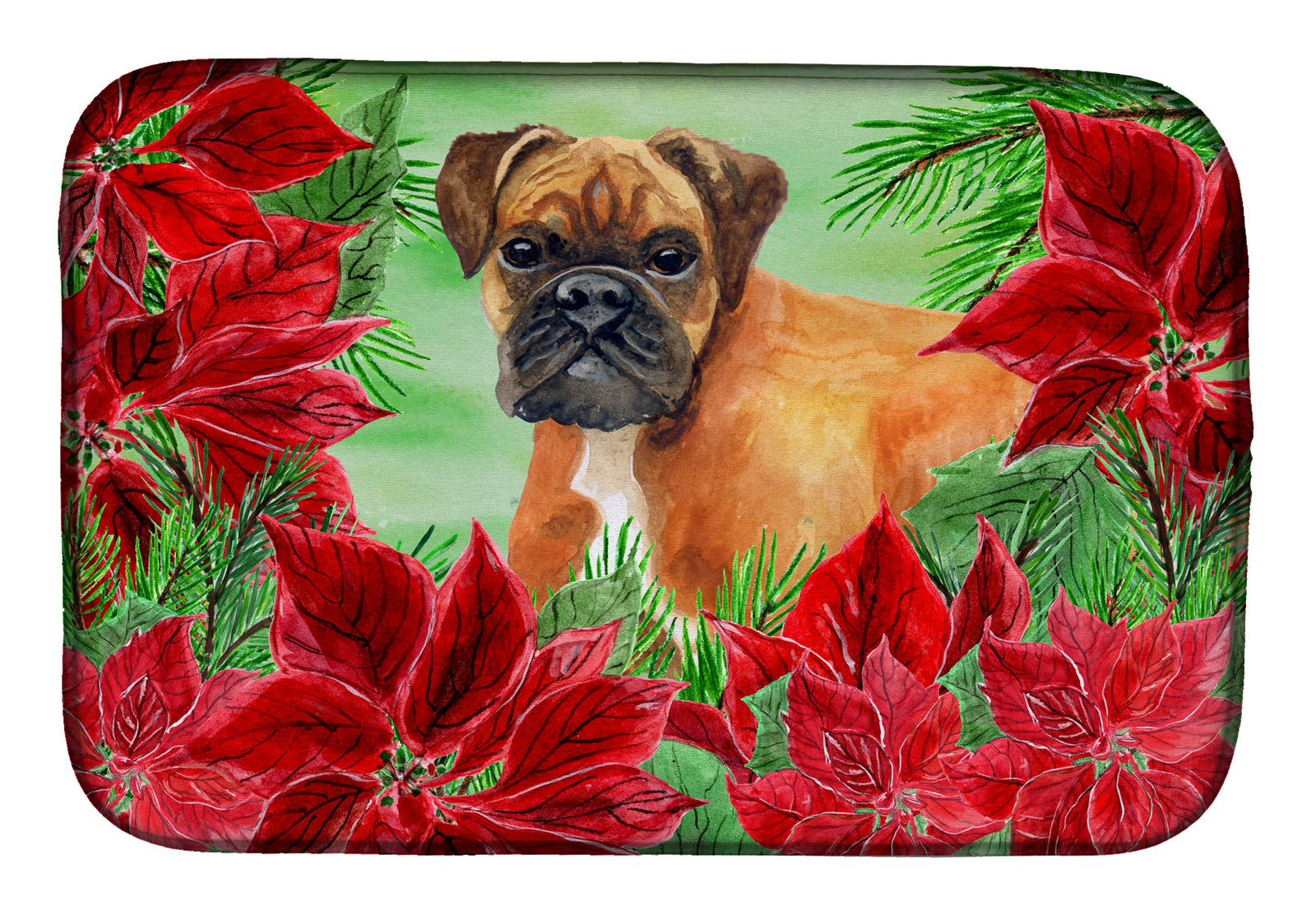 German Boxer Poinsettas Dish Drying Mat CK1289DDM  the-store.com.