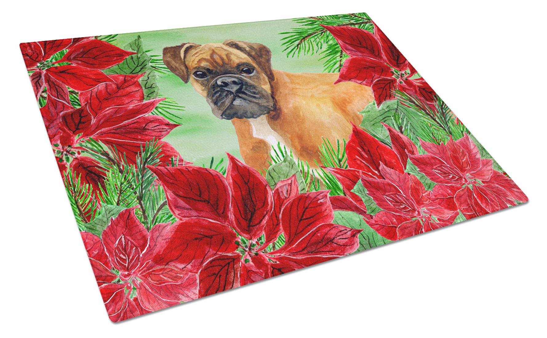 German Boxer Poinsettas Glass Cutting Board Large CK1289LCB by Caroline's Treasures