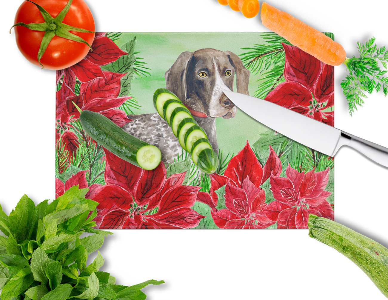 German Shorthaired Pointer Poinsettas Glass Cutting Board Large CK1290LCB by Caroline's Treasures