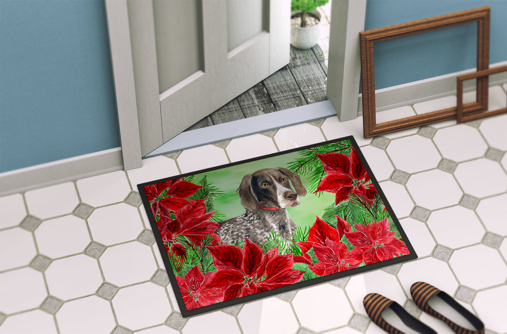 German Shorthaired Pointer Poinsettas Indoor or Outdoor Mat 18x27 CK1290MAT - the-store.com