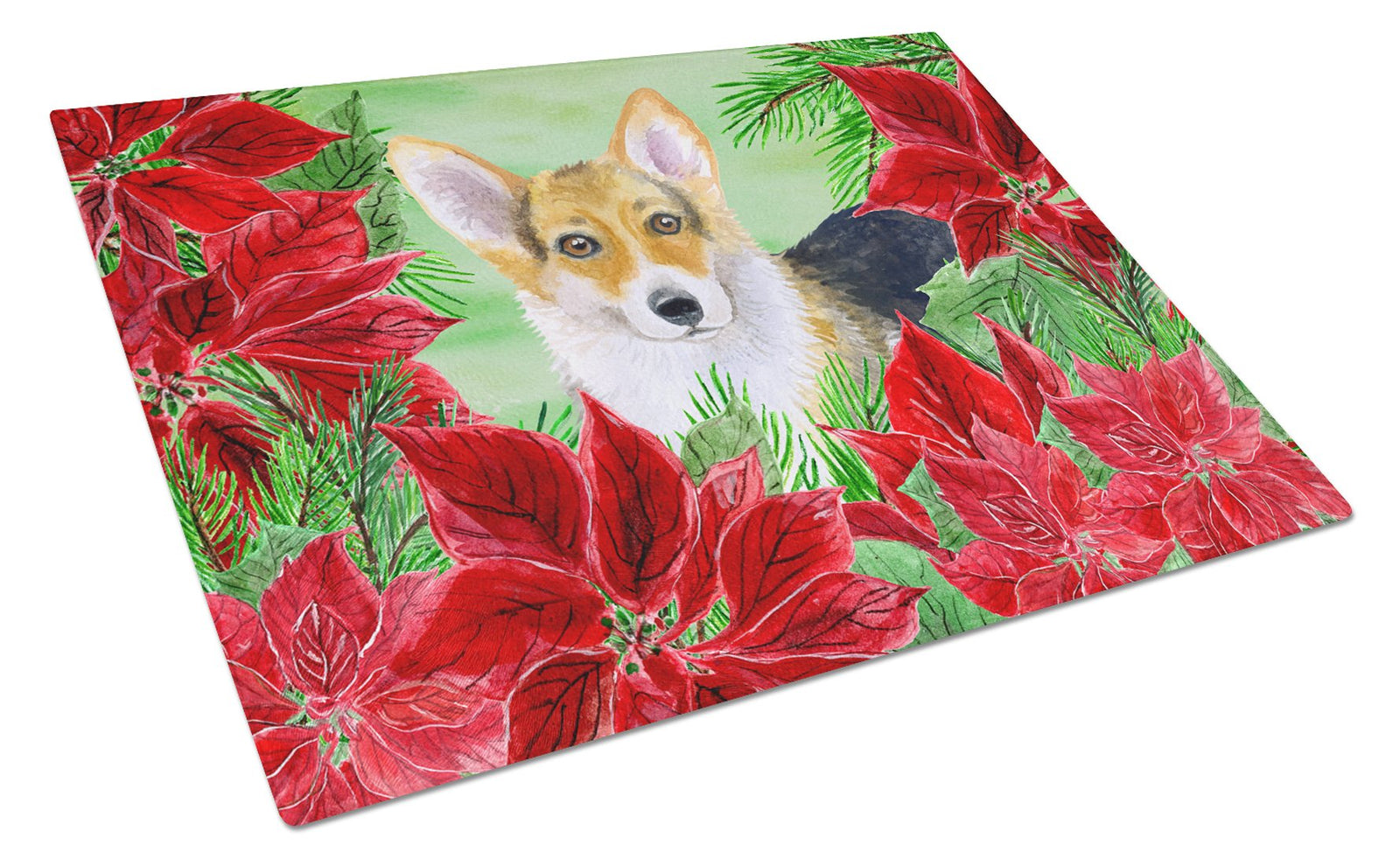 Pembroke Corgi Poinsettas Glass Cutting Board Large CK1291LCB by Caroline's Treasures