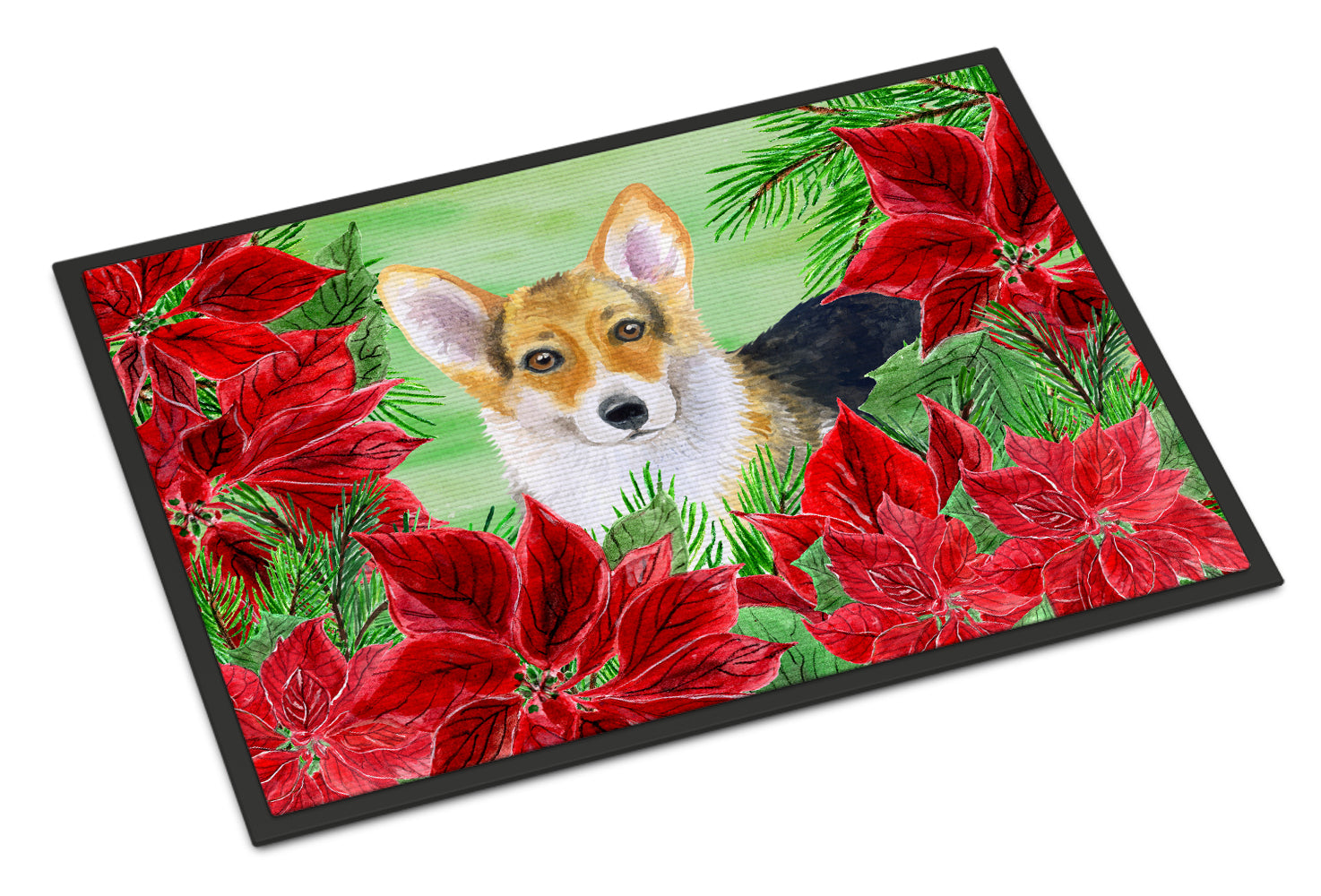 Pembroke Corgi Poinsettas Indoor or Outdoor Mat 18x27 CK1291MAT - the-store.com