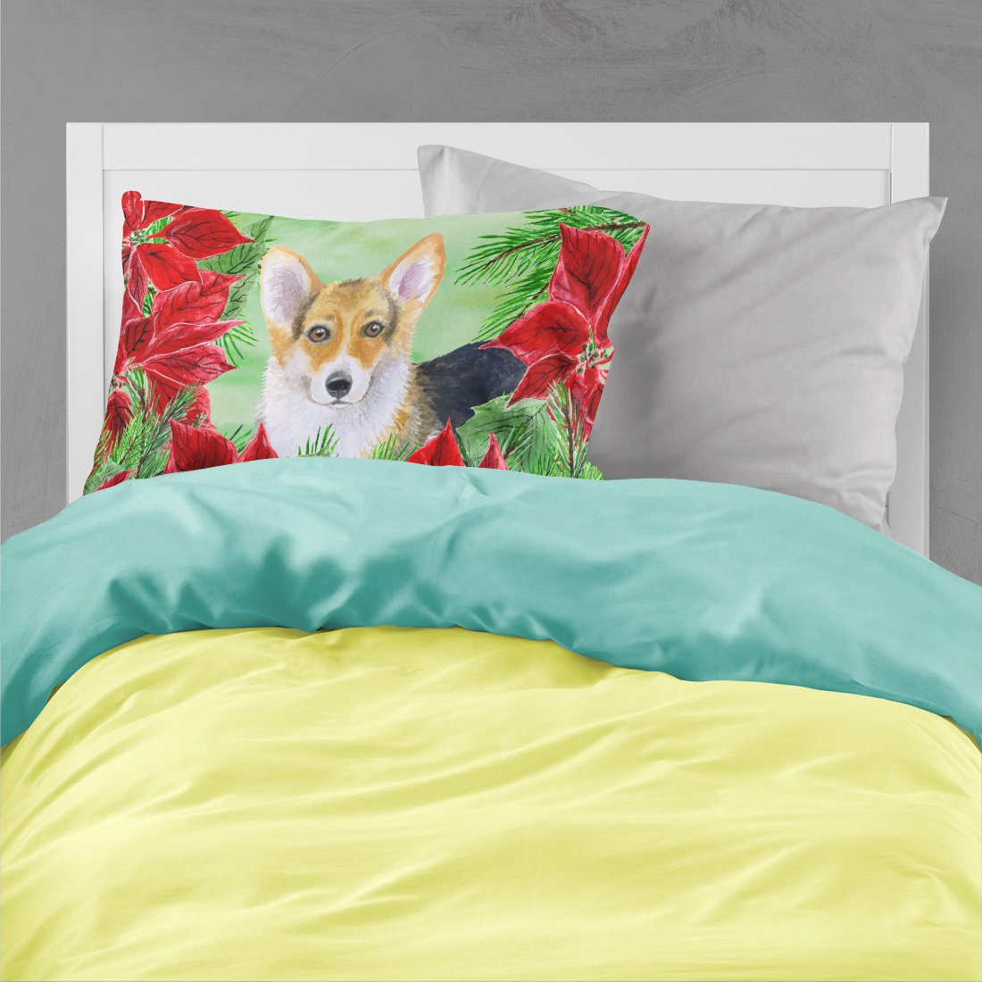 Pembroke Corgi Poinsettas Fabric Standard Pillowcase CK1291PILLOWCASE by Caroline's Treasures