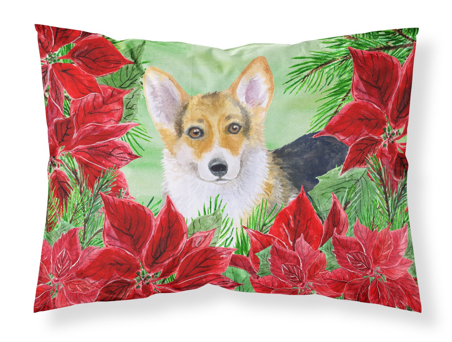 Pembroke Corgi Poinsettas Fabric Standard Pillowcase CK1291PILLOWCASE by Caroline's Treasures