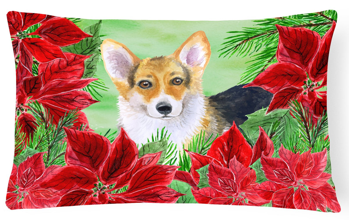 Pembroke Corgi Poinsettas Canvas Fabric Decorative Pillow CK1291PW1216 by Caroline&#39;s Treasures