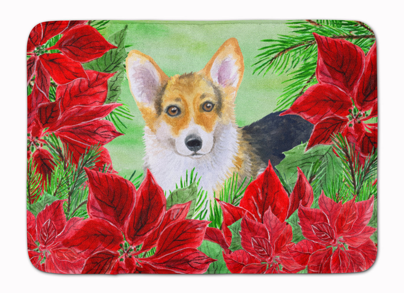 Pembroke Corgi Poinsettas Machine Washable Memory Foam Mat CK1291RUG - the-store.com