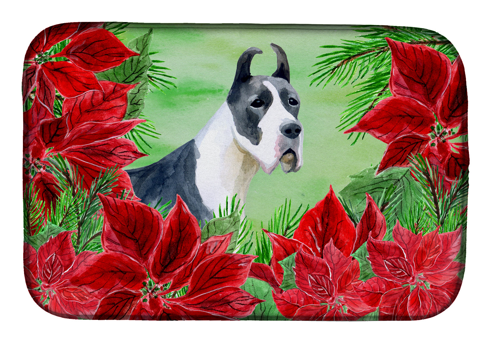 Harlequin Great Dane Poinsettas Dish Drying Mat CK1292DDM  the-store.com.