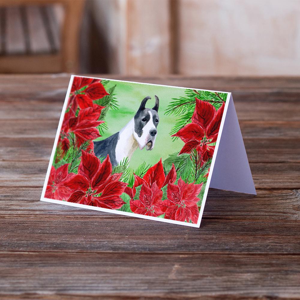 Harlequin Great Dane Poinsettas Greeting Cards and Envelopes Pack of 8 - the-store.com