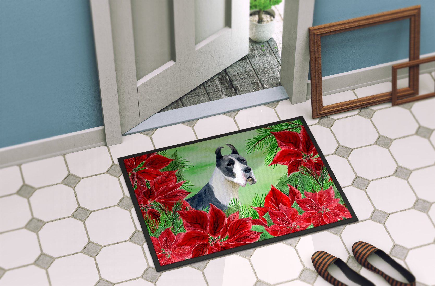 Harlequin Great Dane Poinsettas Indoor or Outdoor Mat 24x36 CK1292JMAT by Caroline's Treasures