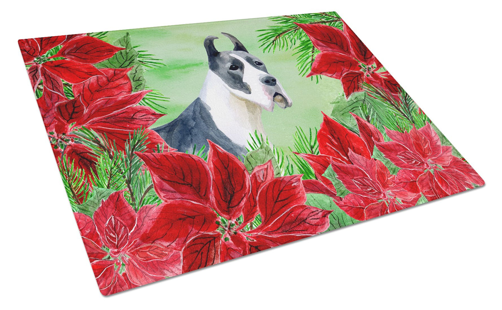 Harlequin Great Dane Poinsettas Glass Cutting Board Large CK1292LCB by Caroline's Treasures