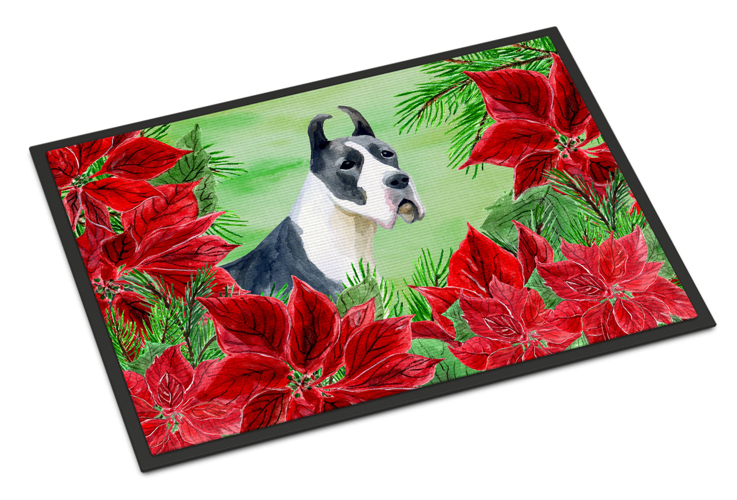 Harlequin Great Dane Poinsettas Indoor or Outdoor Mat 18x27 CK1292MAT - the-store.com