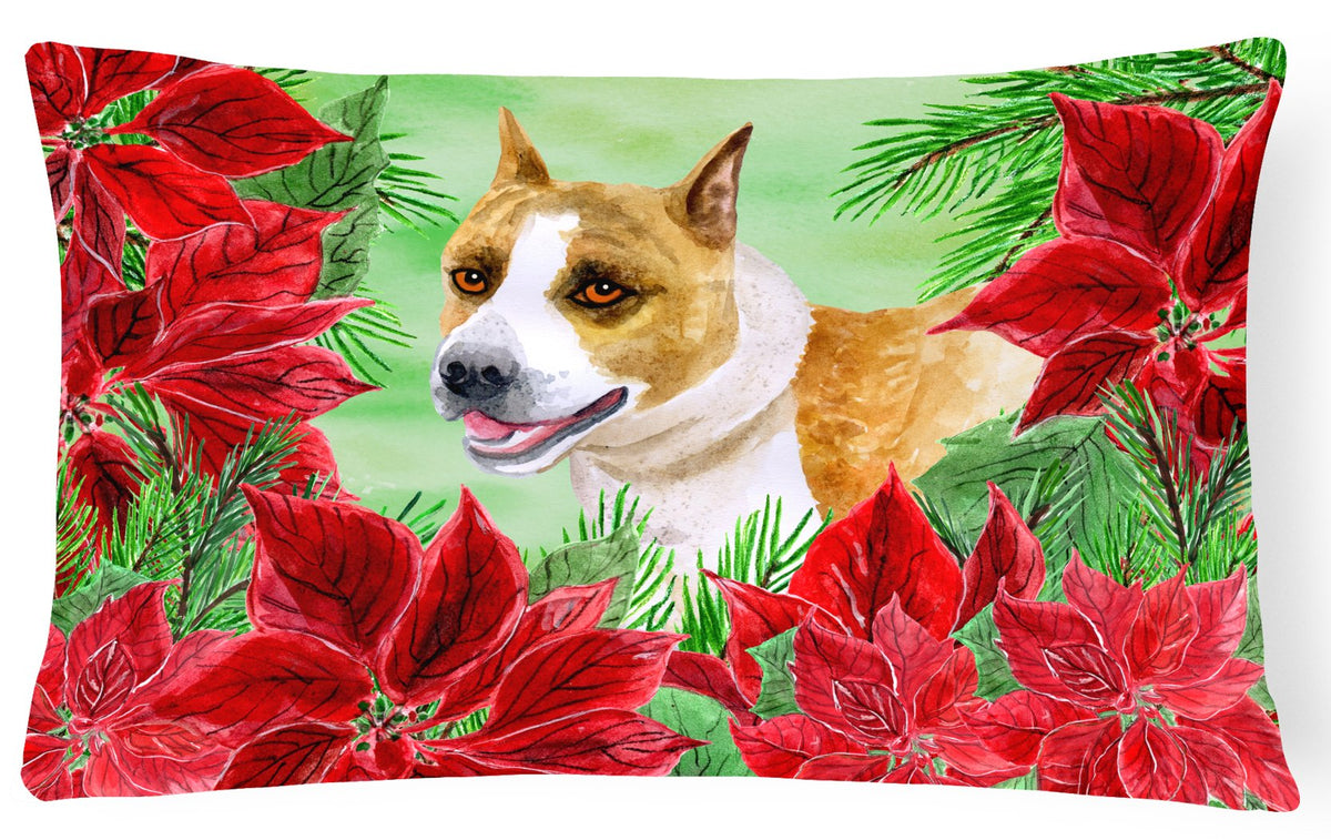 American Staffordshire Poinsettas Canvas Fabric Decorative Pillow CK1293PW1216 by Caroline&#39;s Treasures