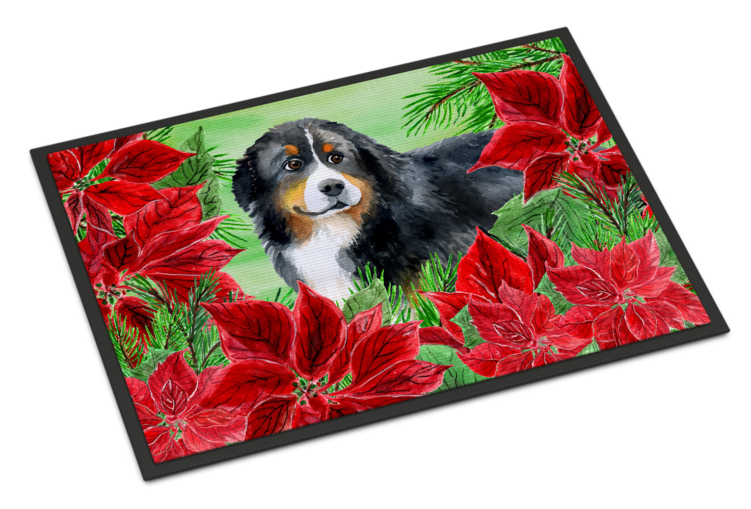 Bernese Mountain Dog Poinsettas Indoor or Outdoor Mat 18x27 CK1294MAT - the-store.com