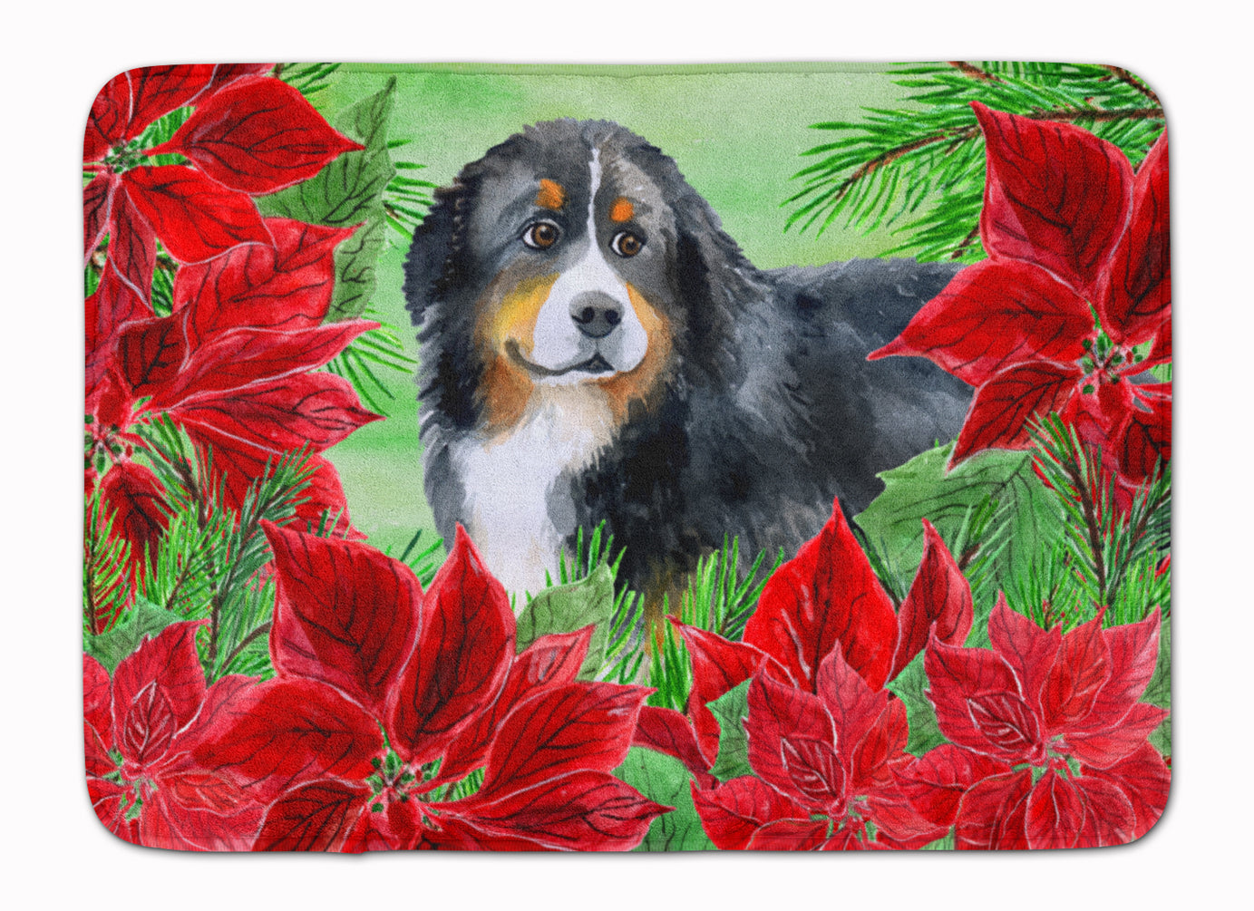 Bernese Mountain Dog Poinsettas Machine Washable Memory Foam Mat CK1294RUG - the-store.com