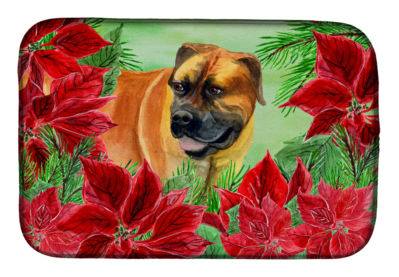 Boerboel Mastiff Poinsettas Dish Drying Mat CK1295DDM  the-store.com.