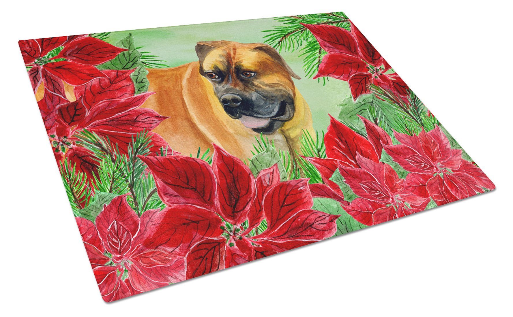 Boerboel Mastiff Poinsettas Glass Cutting Board Large CK1295LCB by Caroline's Treasures