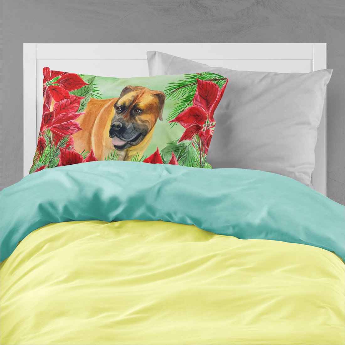 Boerboel Mastiff Poinsettas Fabric Standard Pillowcase CK1295PILLOWCASE by Caroline's Treasures