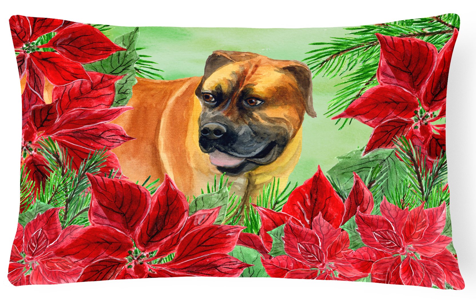 Boerboel Mastiff Poinsettas Canvas Fabric Decorative Pillow CK1295PW1216 by Caroline's Treasures