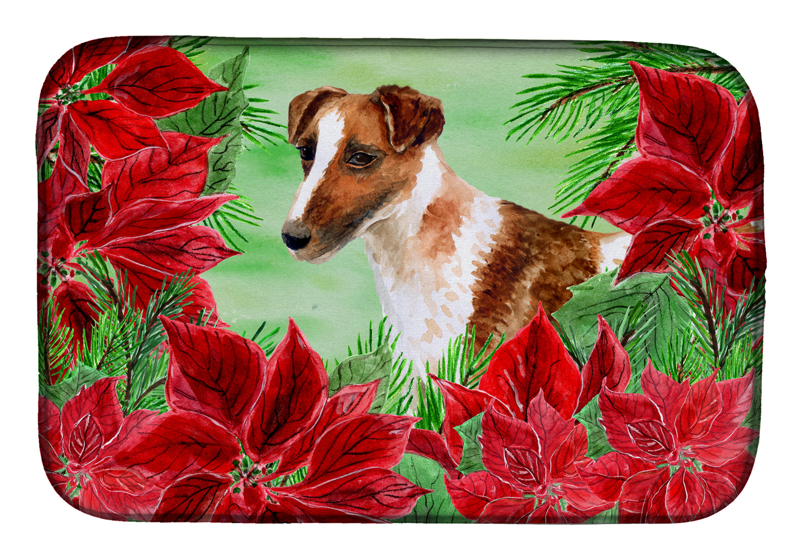 Smooth Fox Terrier Poinsettas Dish Drying Mat CK1296DDM  the-store.com.