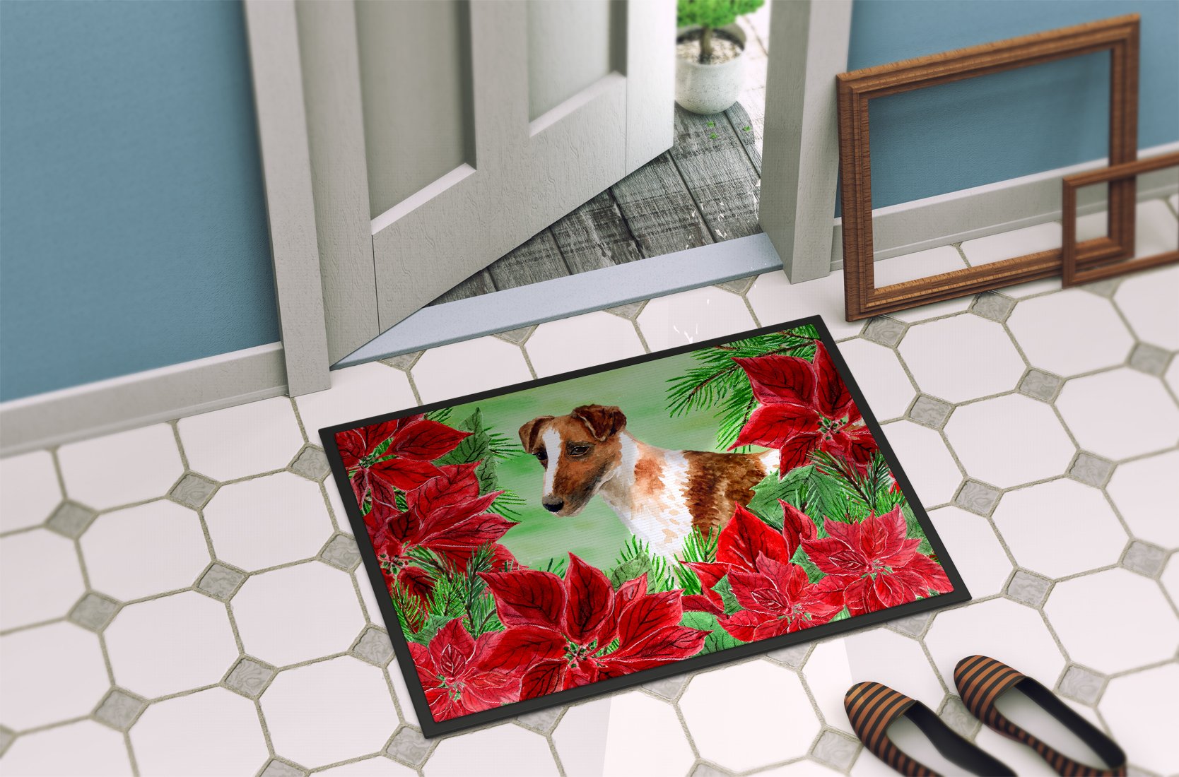 Smooth Fox Terrier Poinsettas Indoor or Outdoor Mat 24x36 CK1296JMAT by Caroline's Treasures