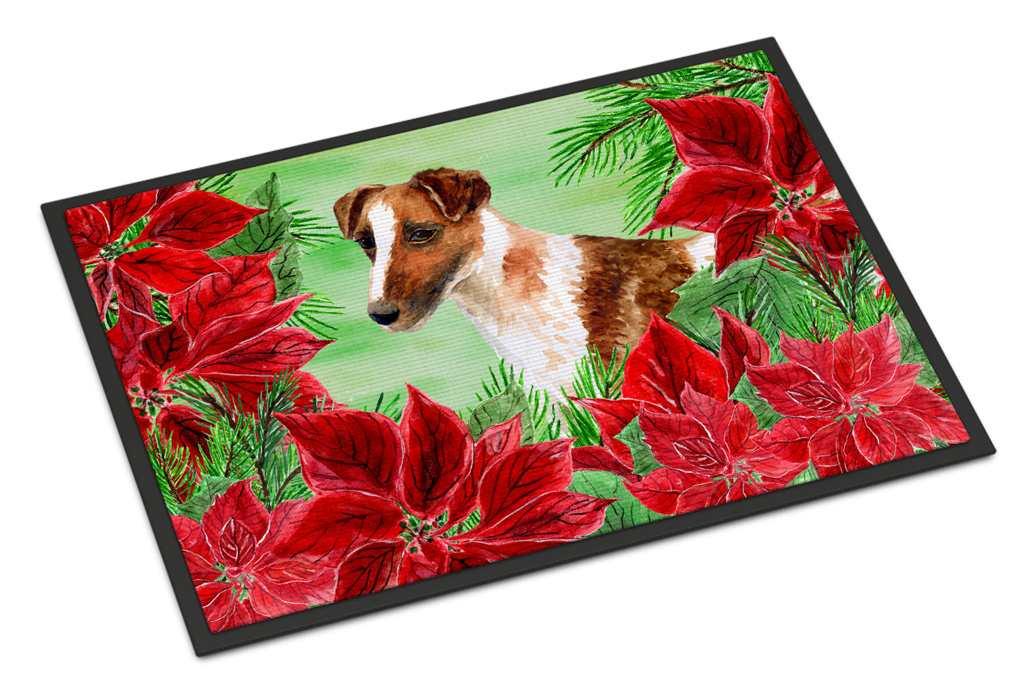 Smooth Fox Terrier Poinsettas Indoor or Outdoor Mat 18x27 CK1296MAT - the-store.com