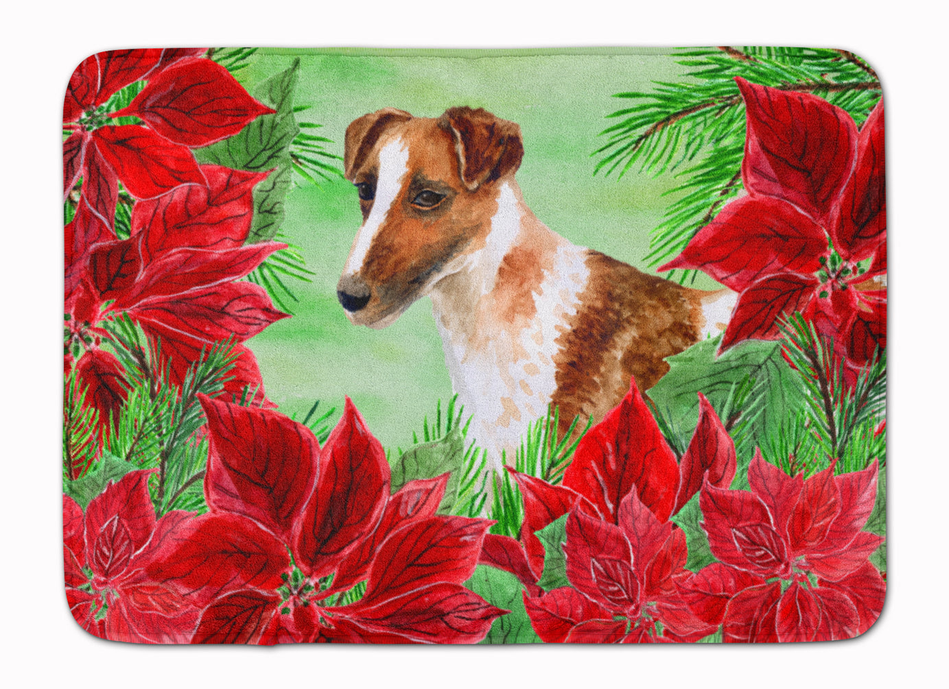 Smooth Fox Terrier Poinsettas Machine Washable Memory Foam Mat CK1296RUG - the-store.com