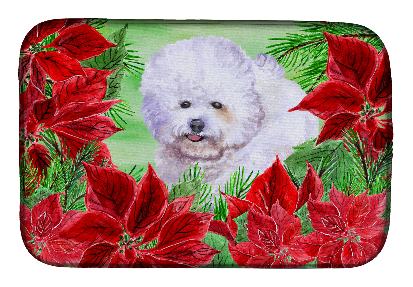 Bichon Frise Poinsettas Dish Drying Mat CK1297DDM  the-store.com.