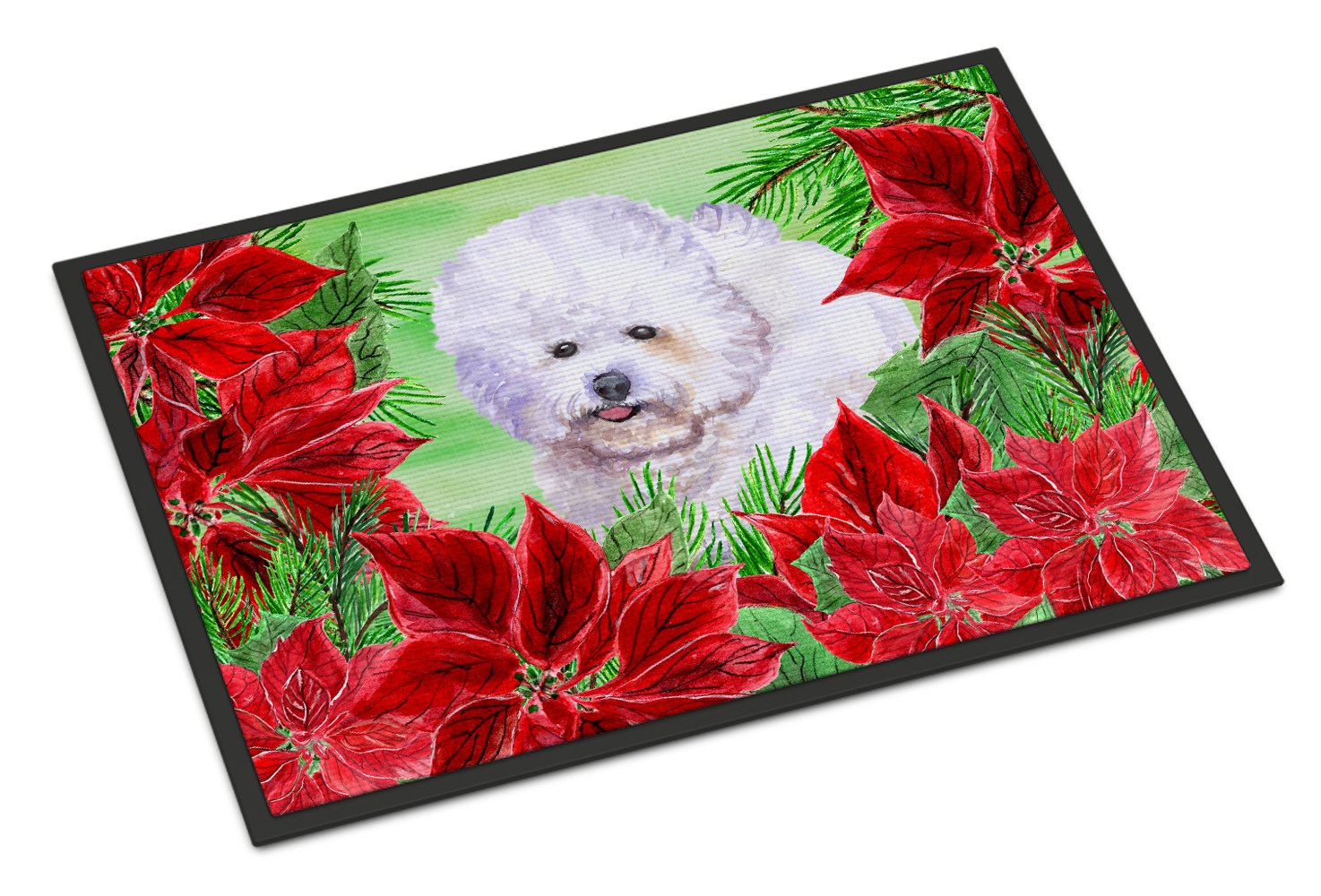 Bichon Frise Poinsettas Indoor or Outdoor Mat 24x36 CK1297JMAT by Caroline's Treasures