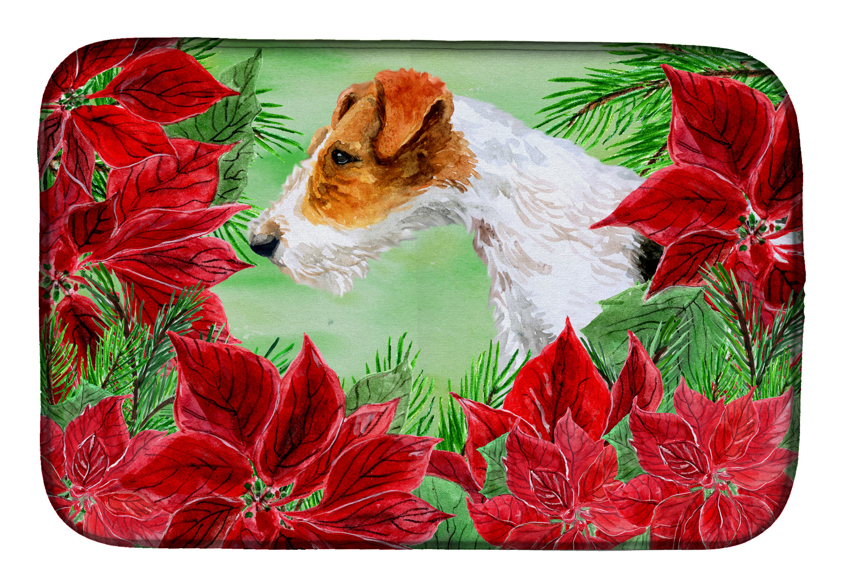 Fox Terrier Poinsettas Dish Drying Mat CK1298DDM  the-store.com.