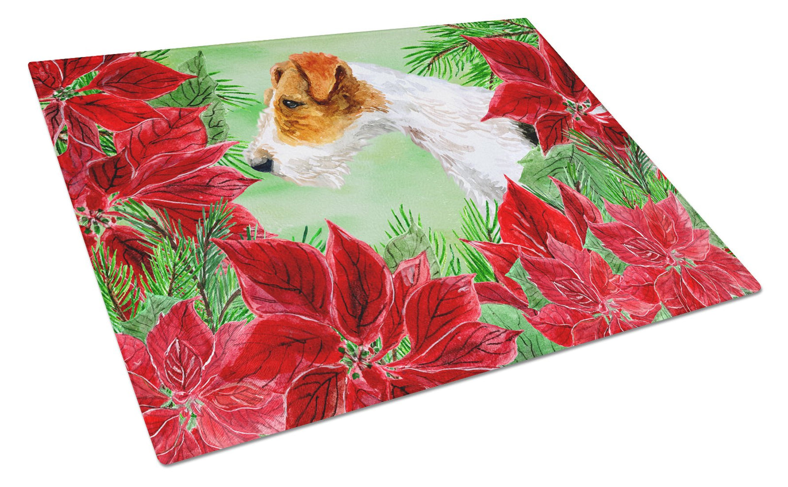 Fox Terrier Poinsettas Glass Cutting Board Large CK1298LCB by Caroline's Treasures