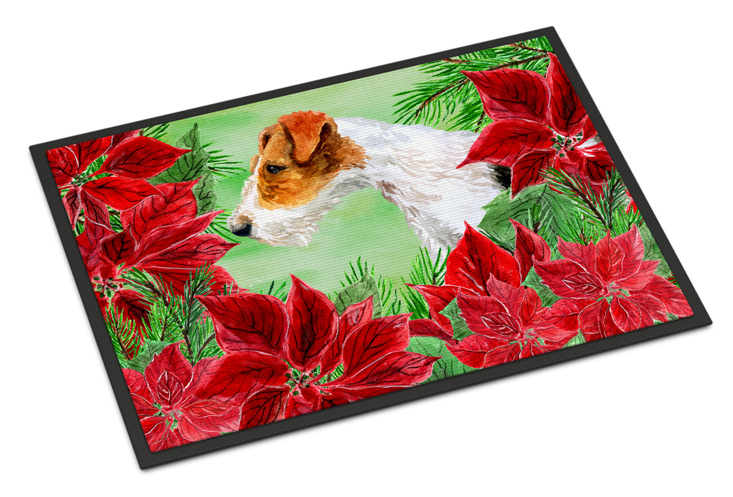 Fox Terrier Poinsettas Indoor or Outdoor Mat 18x27 CK1298MAT - the-store.com