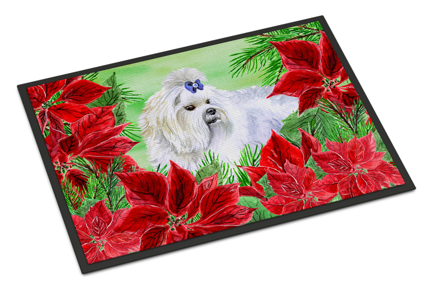 Maltese Poinsettas Indoor Or Outdoor Mat 18x27 Ck1299mat - The-store.com