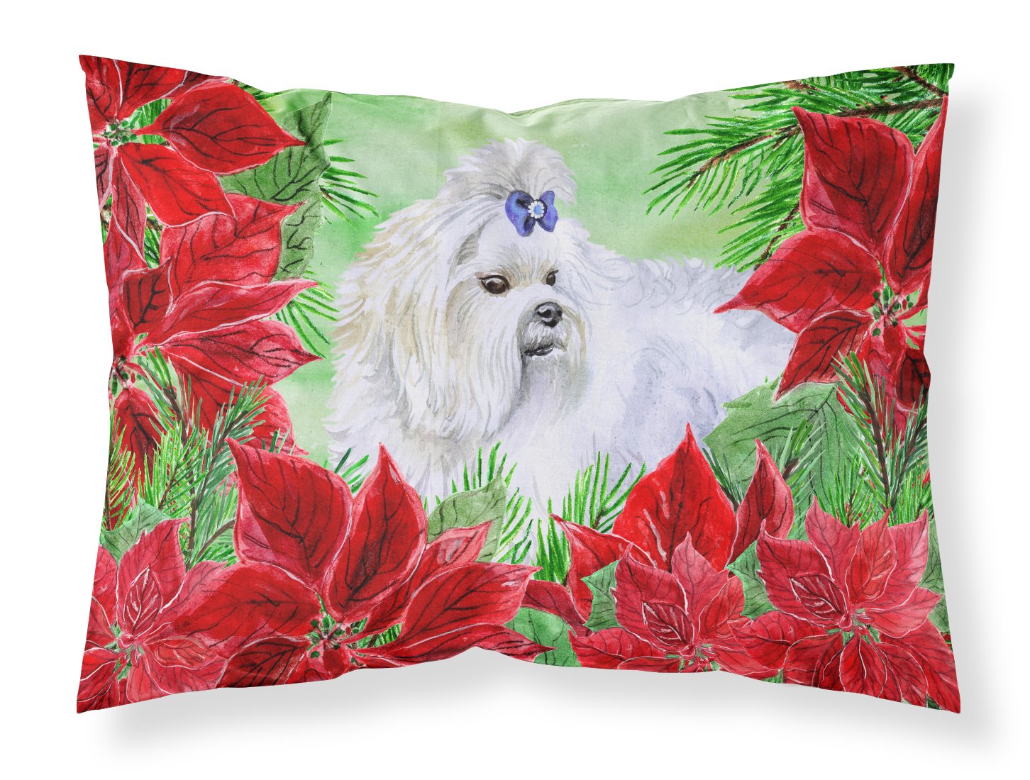 Maltese Poinsettas Fabric Standard Pillowcase CK1299PILLOWCASE by Caroline's Treasures