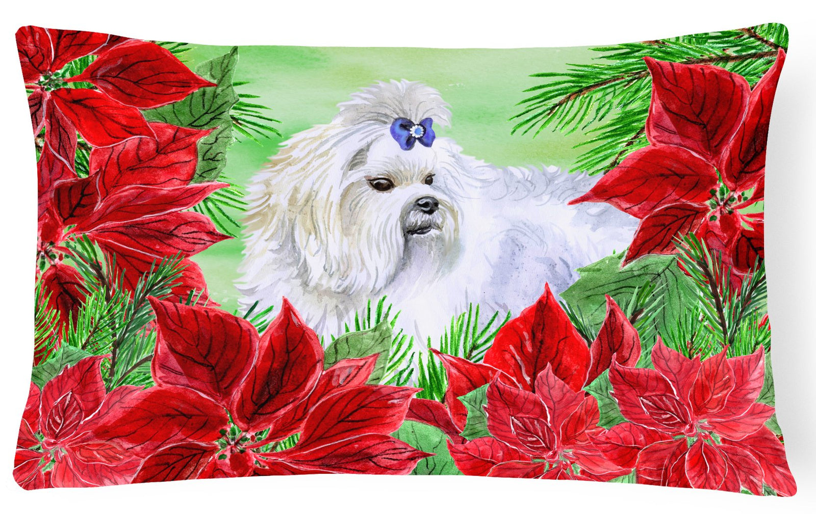 Maltese Poinsettas Canvas Fabric Decorative Pillow CK1299PW1216 by Caroline's Treasures